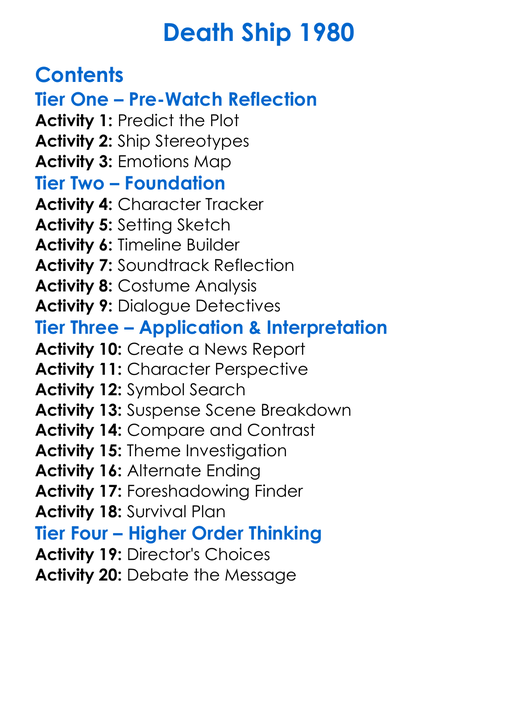 Death Ship 1980 Worksheet Activity Booklet