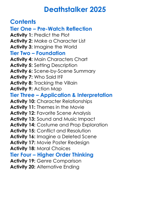 Deathstalker 2025 Worksheet Activity Booklet