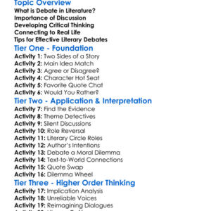 Debate And Discussion In Literature Worksheet Activity Booklet