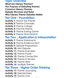 Debate On Literary Themes Worksheet Activity Booklet