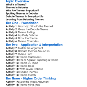 Debate On Themes Worksheet Activity Booklet