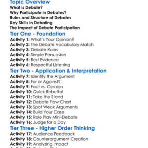 Debate Participation Worksheet Activity Booklet