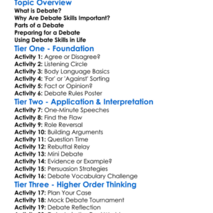 Debate Skills Worksheet Activity Booklet