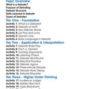 Debate Worksheet Activity Booklet