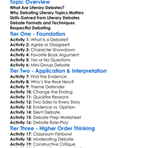 Debates On Literary Topics Worksheet Activity Booklet