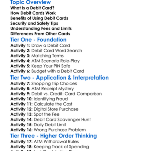 Debit Cards Worksheet Activity Booklet