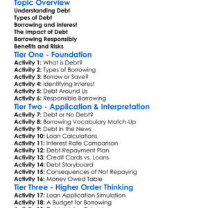 Debt And Borrowing Worksheet Activity Booklet