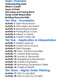 Debt And Credit Worksheet Activity Booklet
