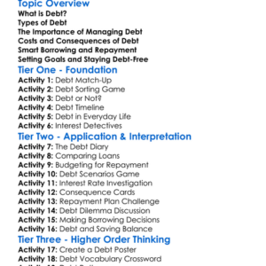 Debt Management Skills Worksheet Activity Booklet