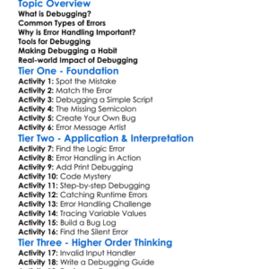 Debugging And Error Handling Worksheet Activity Booklet