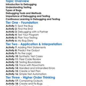 Debugging And Testing Worksheet Activity Booklet