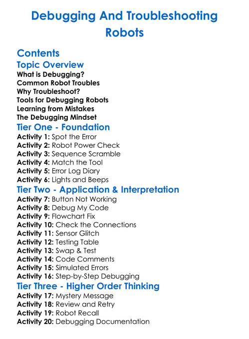 Debugging And Troubleshooting Robots Worksheet Activity Booklet