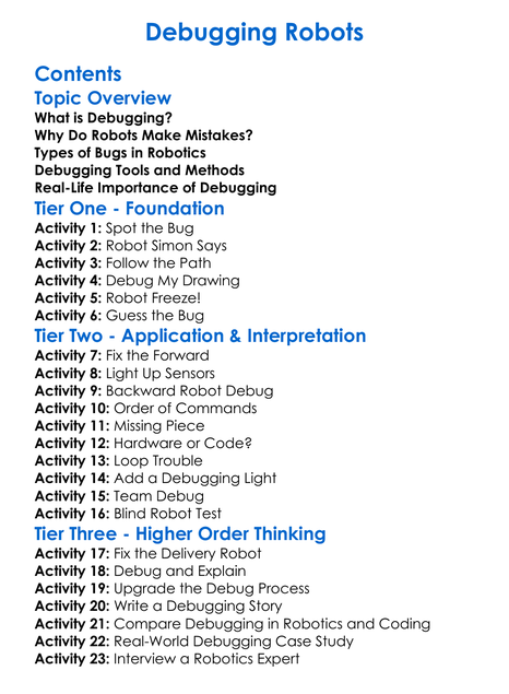 Debugging Robots Worksheet Activity Booklet