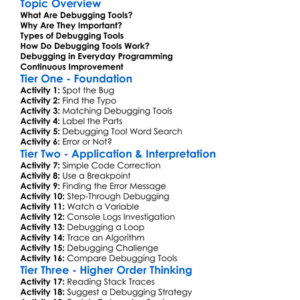 Debugging Tools Worksheet Activity Booklet