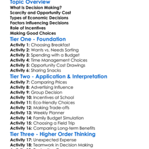 Decision Making In Economics Worksheet Activity Booklet