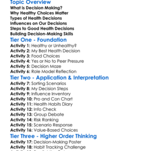Decision Making In Health Worksheet Activity Booklet