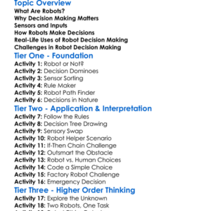 Decision Making In Robots Worksheet Activity Booklet