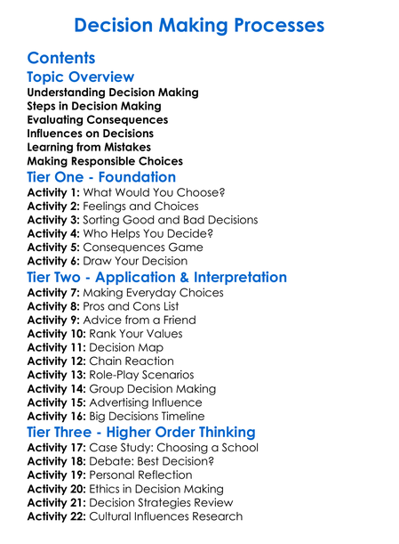 Decision-Making Processes Worksheet Activity Booklet