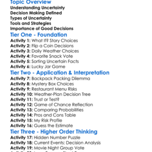 Decision Making Under Uncertainty Worksheet Activity Booklet