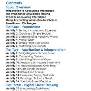 Decision Making Using Accounting Information Worksheet Activity Booklet