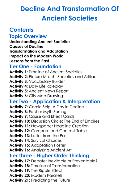 Decline And Transformation Of Ancient Societies Worksheet Activity Booklet