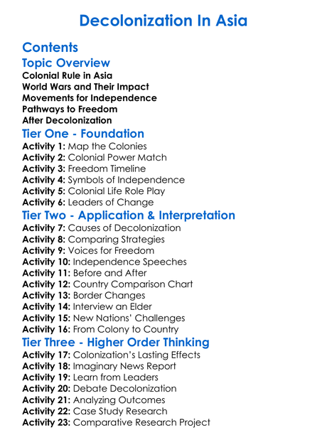 Decolonization In Asia Worksheet Activity Booklet