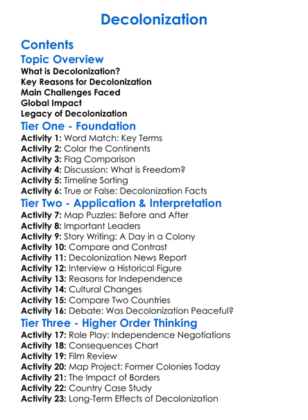 Decolonization Worksheet Activity Booklet