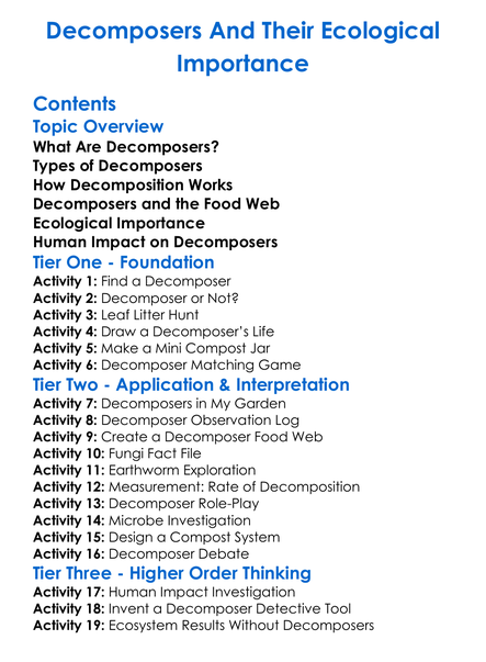 Decomposers And Their Ecological Importance Worksheet Activity Booklet
