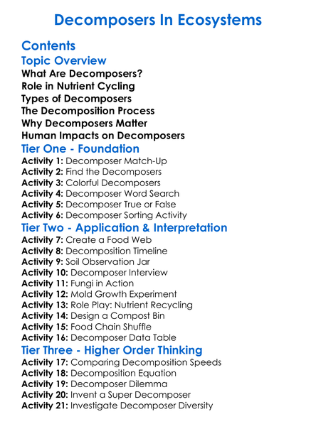 Decomposers In Ecosystems Worksheet Activity Booklet