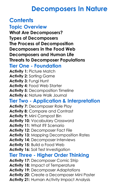 Decomposers In Nature Worksheet Activity Booklet
