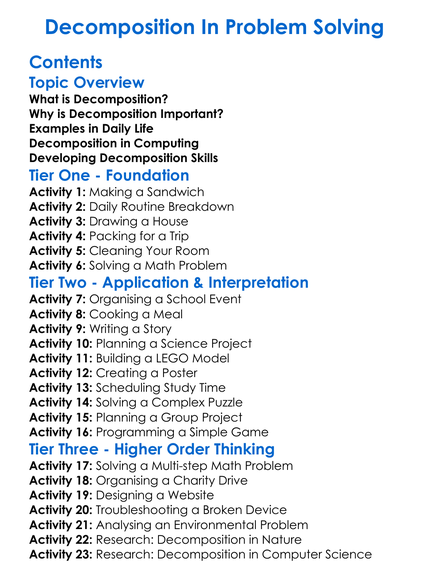 Decomposition In Problem Solving Worksheet Activity Booklet