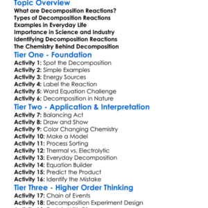 Decomposition Reactions Worksheet Activity Booklet