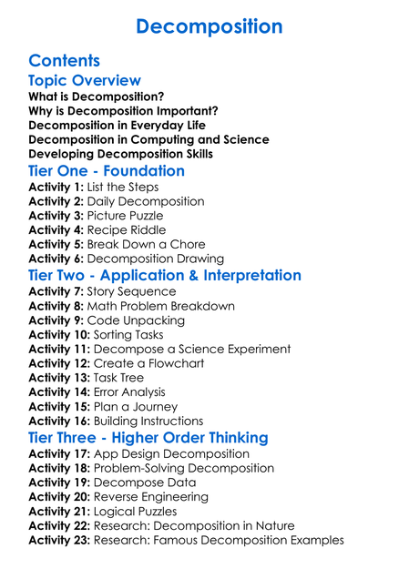 Decomposition Worksheet Activity Booklet