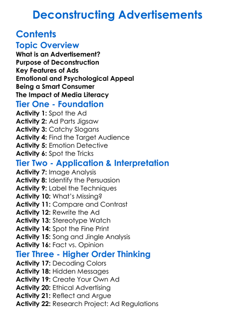 Deconstructing Advertisements Worksheet Activity Booklet