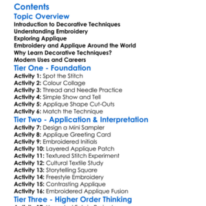 Decorative Techniques Embroidery Applique Worksheet Activity Booklet