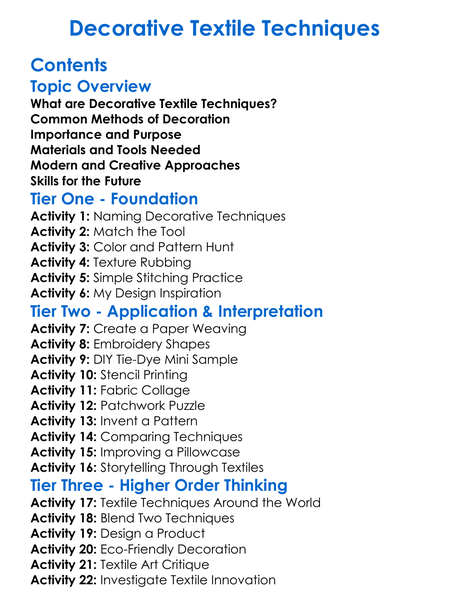 Decorative Textile Techniques Worksheet Activity Booklet