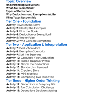 Deductions And Exemptions Worksheet Activity Booklet