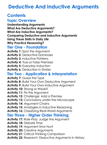 Deductive And Inductive Arguments Worksheet Activity Booklet