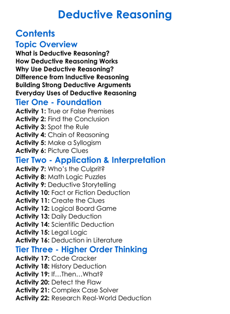 Deductive Reasoning Worksheet Activity Booklet