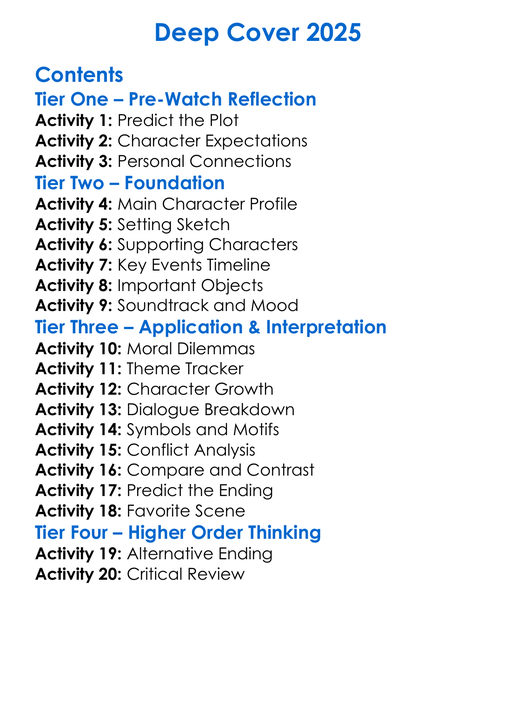 Deep Cover 2025 Worksheet Activity Booklet