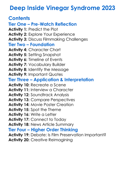 Deep Inside Vinegar Syndrome 2023 Worksheet Activity Booklet
