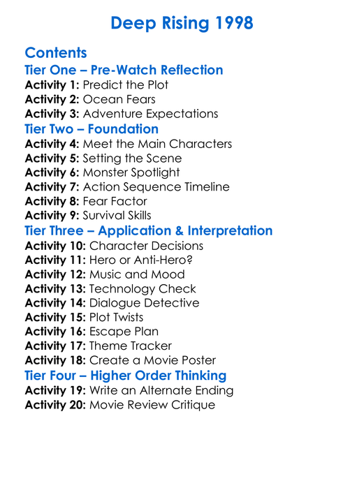 Deep Rising 1998 Worksheet Activity Booklet