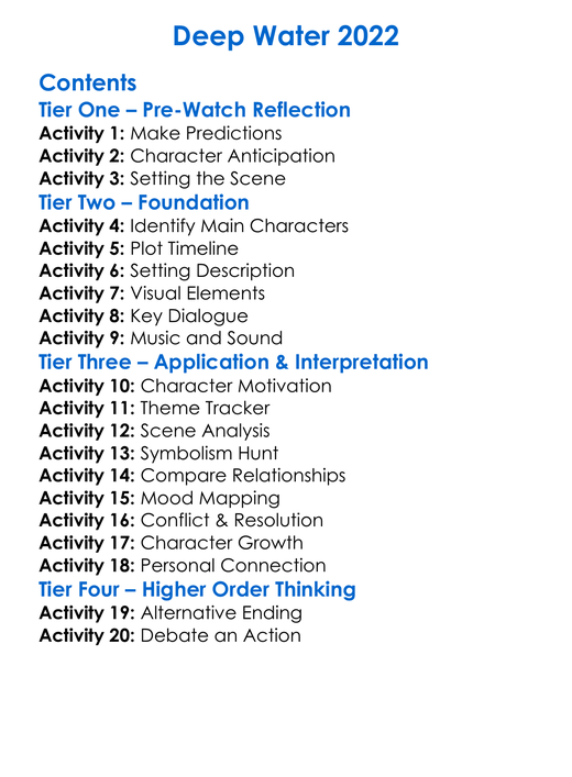 Deep Water 2022 Worksheet Activity Booklet