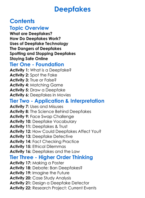 Deepfakes Worksheet Activity Booklet