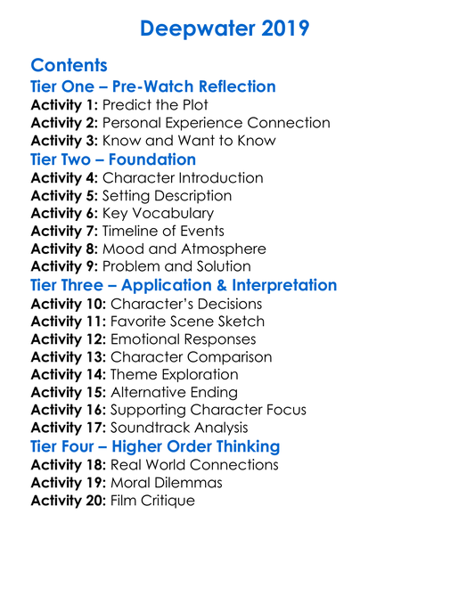 Deepwater 2019 Worksheet Activity Booklet