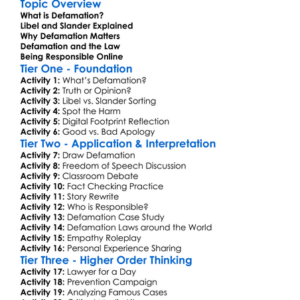 Defamation And Libel Worksheet Activity Booklet