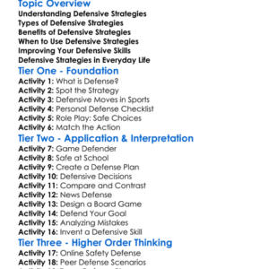 Defensive Strategies Worksheet Activity Booklet
