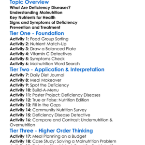 Deficiency Diseases And Malnutrition Worksheet Activity Booklet