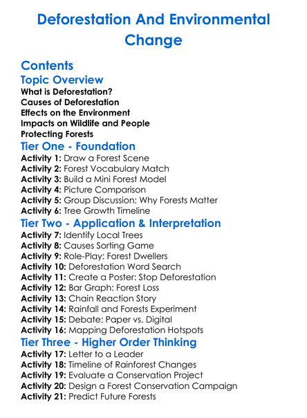 Deforestation And Environmental Change Worksheet Activity Booklet