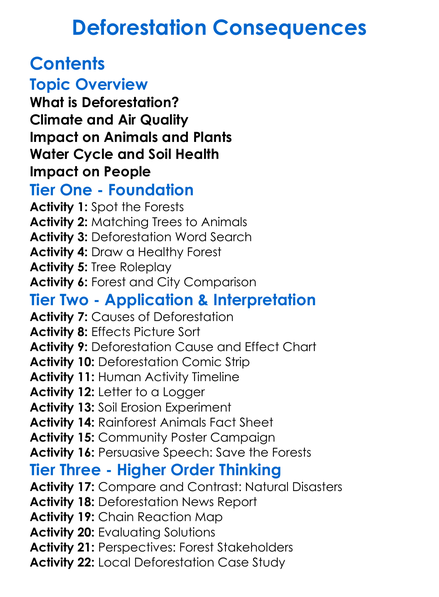 Deforestation Consequences Worksheet Activity Booklet
